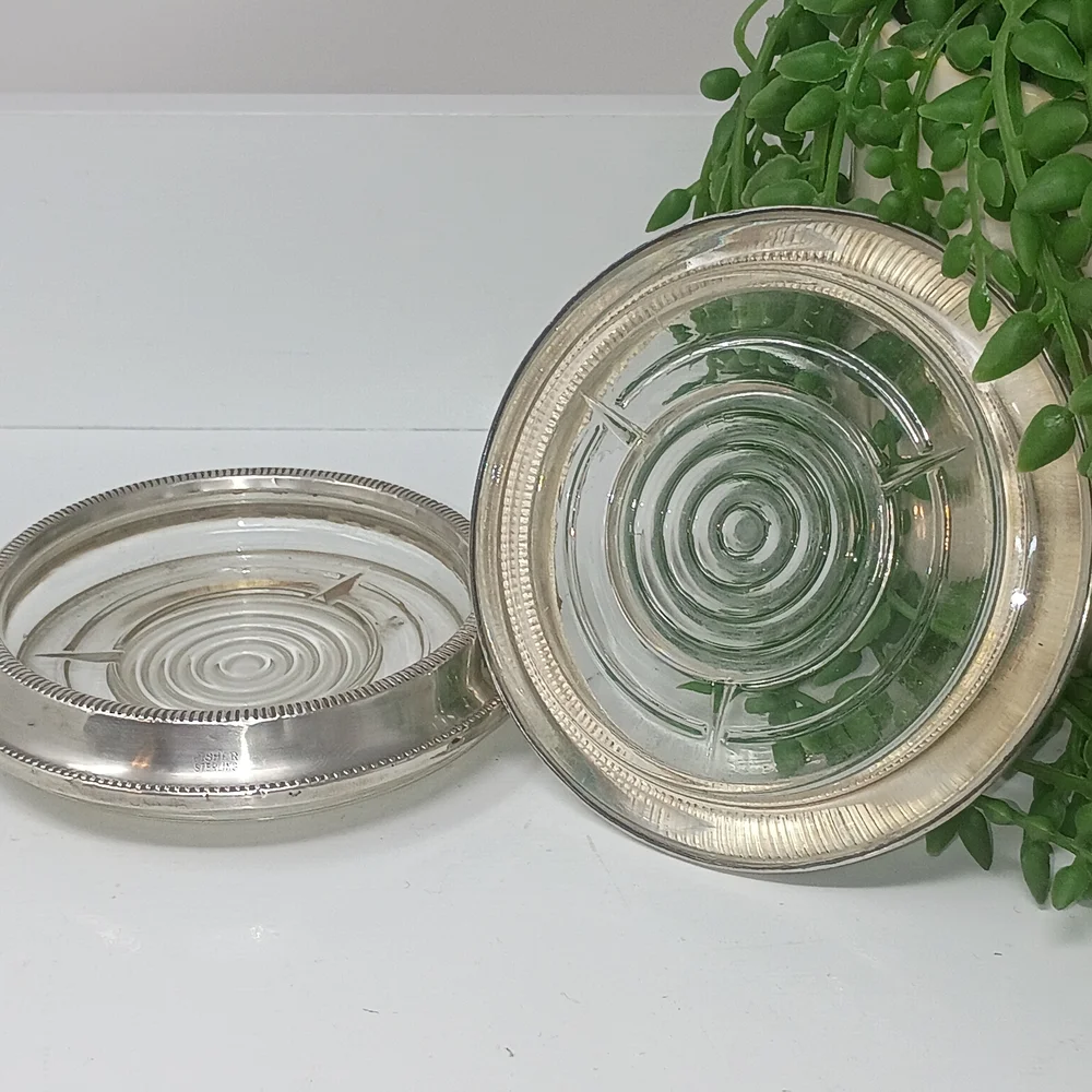 Fisher Sterling Silver Glass Coaster Set with Beaded Edge
